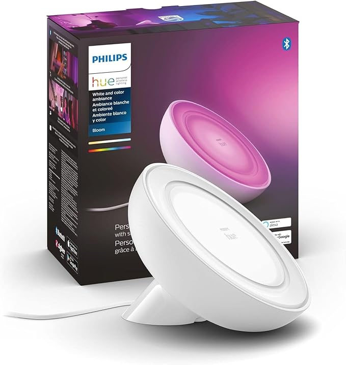 Philips Hue Bloom Smart Table Lamp, White - White and Color Ambiance LED Color-Changing Light - 1 Pack - Control with Hue App - Compatible with Alexa, Google Assistant, and Apple Homekit PhilipsHue