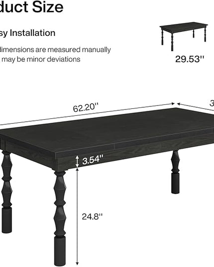 Tribesigns 62” Wood Dining Table for 4-6 People, Farmhouse Large Rectangle Kitchen Table, Modern Dinner Table Kitchen & Dining Room Furniture with Carved Turned Legs - LeafyLoom