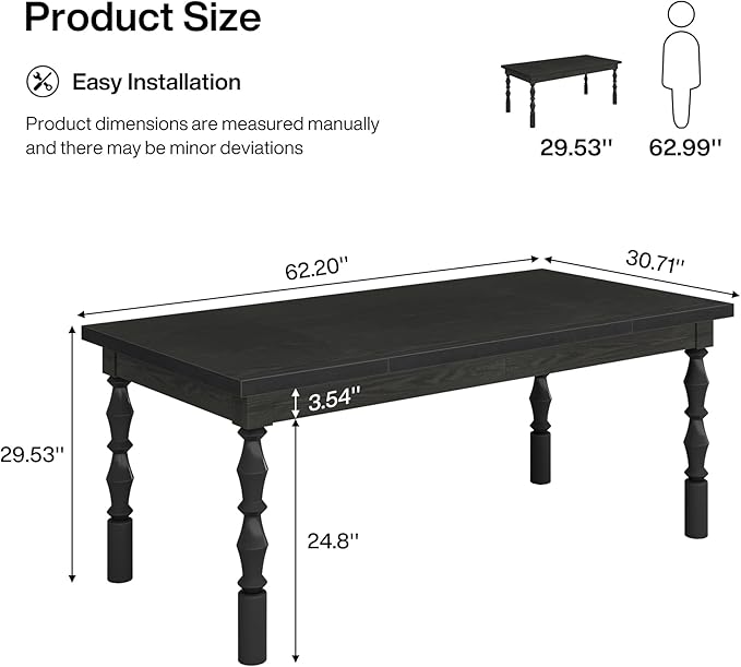 Tribesigns 62” Wood Dining Table for 4-6 People, Farmhouse Large Rectangle Kitchen Table, Modern Dinner Table Kitchen & Dining Room Furniture with Carved Turned Legs - LeafyLoom
