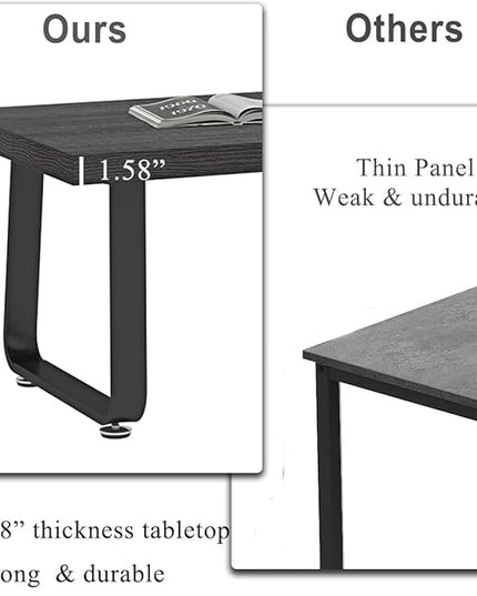 HSH Coffee Table, Industrial Wooden Coffee Table, Modern Minimalist Rectangular Center Table for Living Room, Wood and Metal Legs Cocktail Tea Table for Bedroom Home Office, Dark Gray Oak, 47 Inch - LeafyLoom
