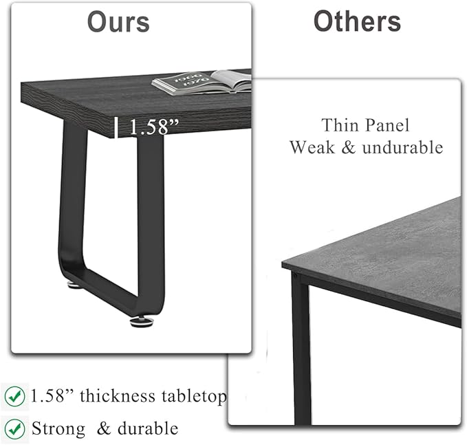 HSH Coffee Table, Industrial Wooden Coffee Table, Modern Minimalist Rectangular Center Table for Living Room, Wood and Metal Legs Cocktail Tea Table for Bedroom Home Office, Dark Gray Oak, 47 Inch - LeafyLoom