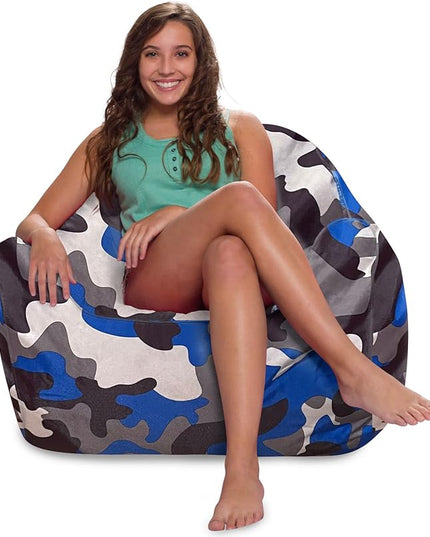 Posh Creations Structured Comfy Bean Bag Chair for Gaming, Reading and Watching TV, Malibu Lounge, Nylon - Camo Blue and Brown - LeafyLoom