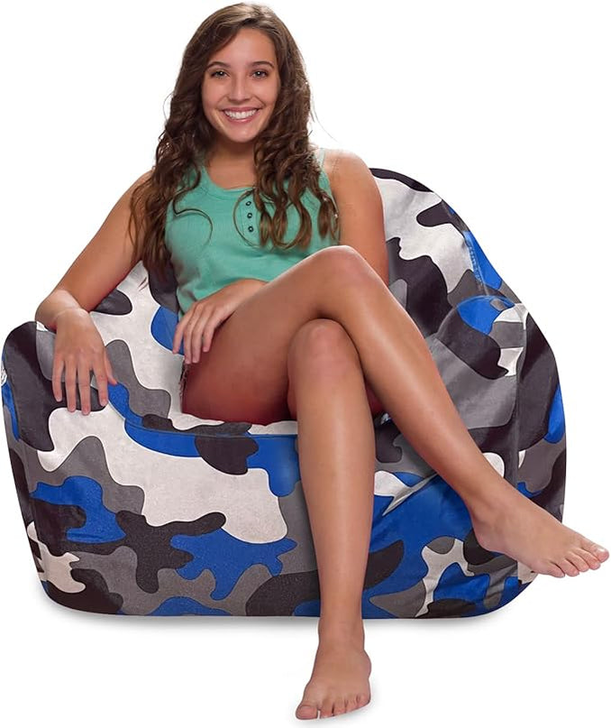 Posh Creations Structured Comfy Bean Bag Chair for Gaming, Reading and Watching TV, Malibu Lounge, Nylon - Camo Blue and Brown - LeafyLoom