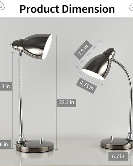 Desk Lamp for Home Office, 40W (Max) E26 LED Vintage Table Lamp with 12W Color Changing Bulb Flexible Desk Light with Rotary Switch for Study Room Bedroom Bedside Reading Working, Black Chrome - LeafyLoom
