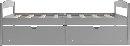 Merax Classic Solid Wood Day Bed with Storage Drawers Platform Bed for Living Room Beedroom Twin Grey - LeafyLoom