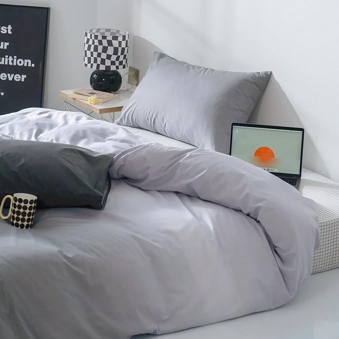 Gradient Gray Comforter Set Ombre White Gray Bedding Set Full Women Aesthetic Comforter 3 PCs Gray Color Bed Comforter Set Full Gradient White and Gray Comforter Set Full Size - LeafyLoom