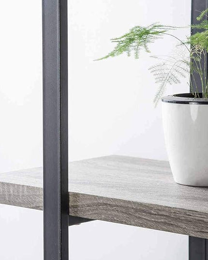 HSH 5-Shelf Vintage Industrial Rustic Bookshelf, 5 Tier Wood and Metal Bookcase, Open Etagere Book Shelf, Farmhouse Wooden Bookshelves, Light Grey Oak - LeafyLoom