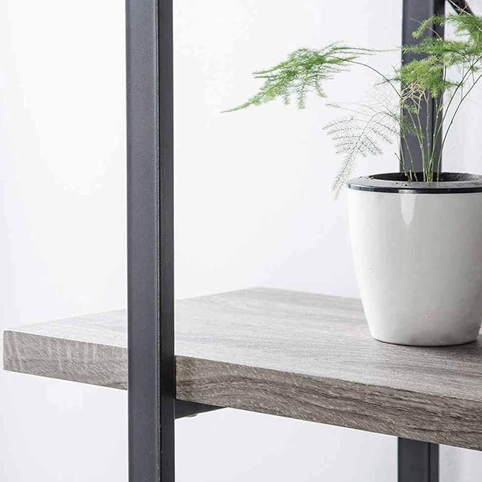 HSH 5-Shelf Vintage Industrial Rustic Bookshelf, 5 Tier Wood and Metal Bookcase, Open Etagere Book Shelf, Farmhouse Wooden Bookshelves, Light Grey Oak - LeafyLoom