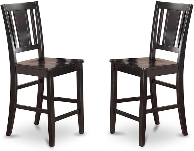 East West Furniture BUCK3-BLK-W 3 Piece Kitchen Counter Height Set Contains a Rectangle Dining Room Table and 2 Wooden Seat Chairs, 30x48 Inch - LeafyLoom