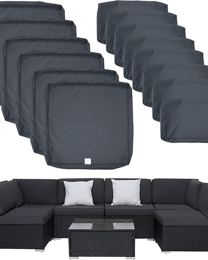 ClawsCover 14Pack Outdoor Patio Seat and Back Cushions Replacement Covers Fit for 7Pieces 6-Seater Wicker Rattan Sectional Couch Chair Furniture Set,Dark Grey-Include Cover Only (Large) - LeafyLoom