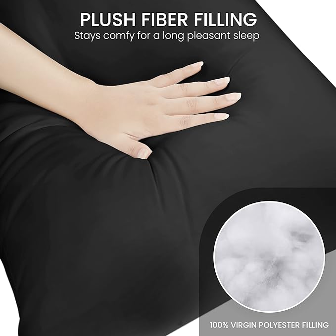 Utopia Bedding Full Body Pillow for Adults (Black, 20 x 54 Inch), Long Pillow for Sleeping, Large Pillow Insert for Side Sleepers - LeafyLoom