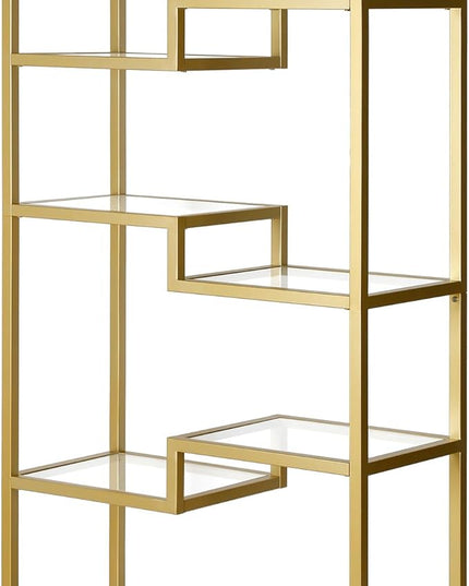 Henn&Hart 68" Tall Rectangular Bookcase in Brass, for Home Office, Living Room - LeafyLoom