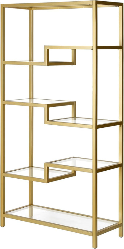 Henn&Hart 68" Tall Rectangular Bookcase in Brass, for Home Office, Living Room - LeafyLoom