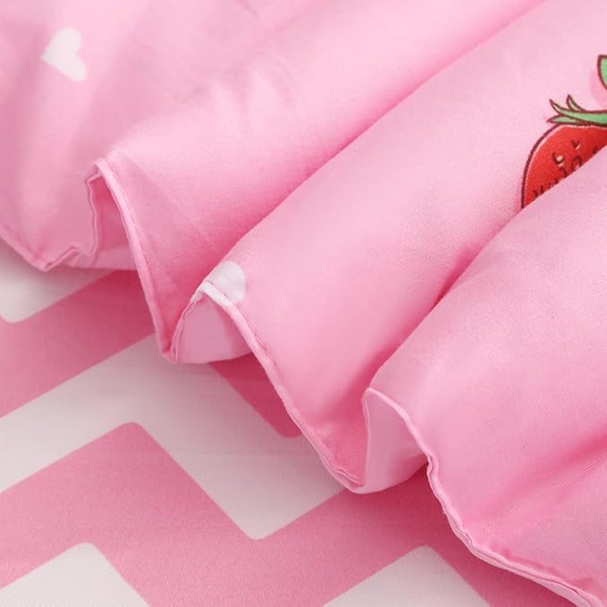 Strawberry Comforter Bedding Set Twin Size for Girls 7 Piece Pink Kawaii Comforter Set Bed in A Bag for Kids Teens All Season (1 Comforter,1 Flat Sheet,1 Fitted Sheet and 4 Pillow Sham) - LeafyLoom