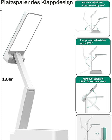 LED Desk Lamp, Foldable & Portable Light Rechargeable 5400mAh Reading Lamps,3 Color Modes Dimmable Portable Small Desk Light for Office, Home, Dormitory - LeafyLoom