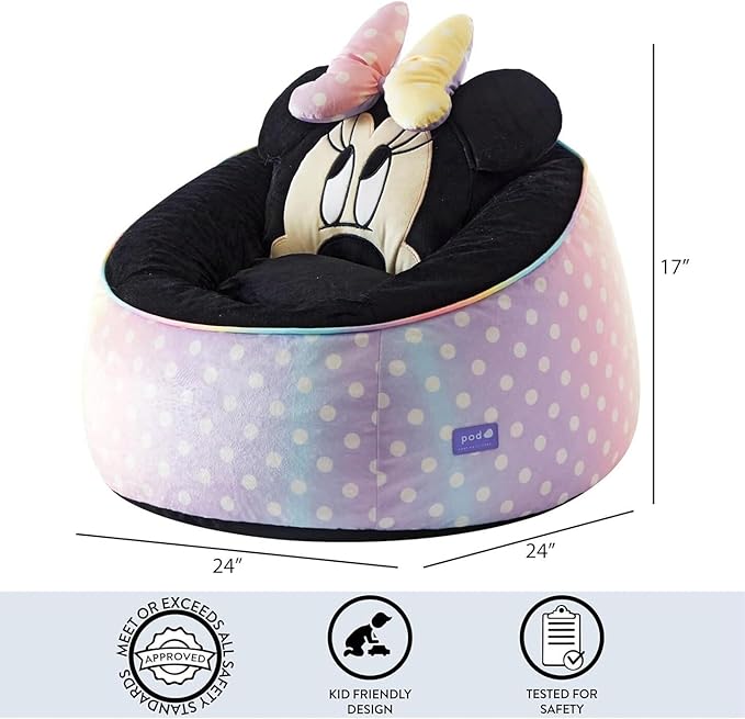 Idea Nuova Disney Minnie Mouse Hillside by pod Plush Kids Bean Bag Chair, 24" Hx24 Hx17 H, Large - LeafyLoom