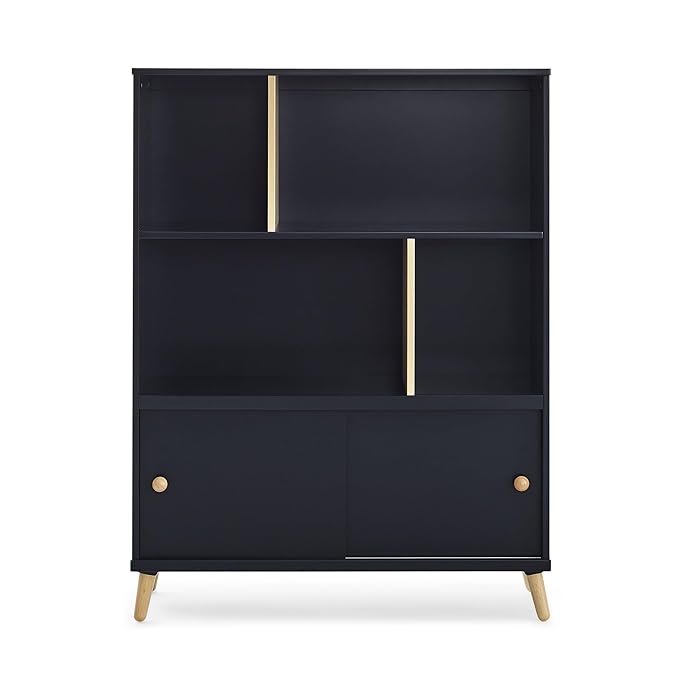 Delta Children Essex Bookcase - Greenguard Gold Certified, Black/Natural - LeafyLoom
