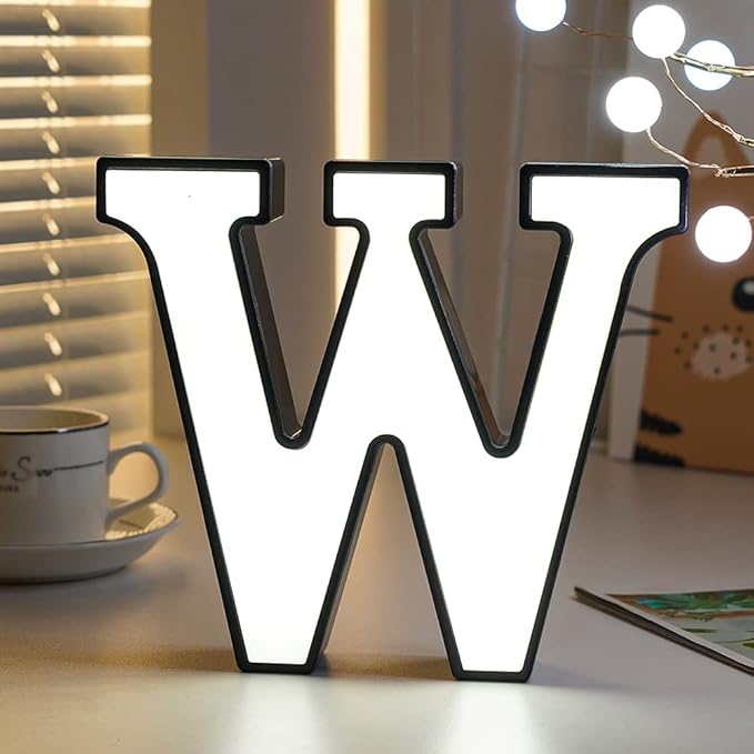 LED Marquee Letter Lights-DIY Marquee Lights up Letter Signs, Dual DC Interface Upgrade Multi-Letter Connection, 26 Alphabet Signs for Wedding, Birthday, Party， Bar Decoration (W) - LeafyLoom