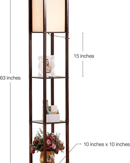 Brightech Maxwell - Modern Shelf Floor Lamp with Lamp Shade and LED Bulb - Corner Display Floor Lamps with Shelves for Living Room, Bedroom and Office - Havana Brown - LeafyLoom