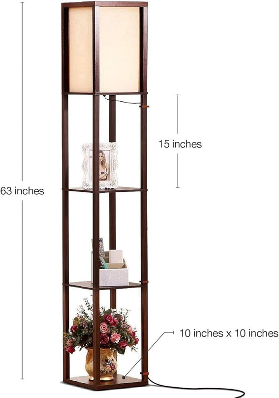 Brightech Maxwell - Modern Shelf Floor Lamp with Lamp Shade and LED Bulb - Corner Display Floor Lamps with Shelves for Living Room, Bedroom and Office - Havana Brown - LeafyLoom
