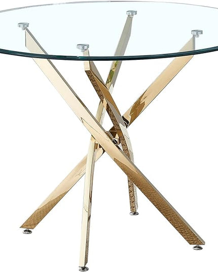 NicBex Modern Round Glass Dining Table Contemporary Round Clear Dining Tempered Glass Table with Gold Finish Stainless Steel Legs for Kitchen Dining Living Meeting Room Banquet Hall, Gold - LeafyLoom