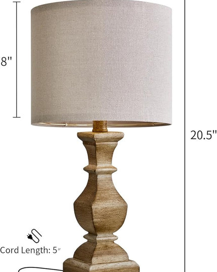 PoKat 20.5" Mid Century Table Lamp Sets of 2 for Living Room Retro Style Farmhouse Table Lamp for Bedroom Classic Beige Resin Bedside Night Light Lamps - LeafyLoom