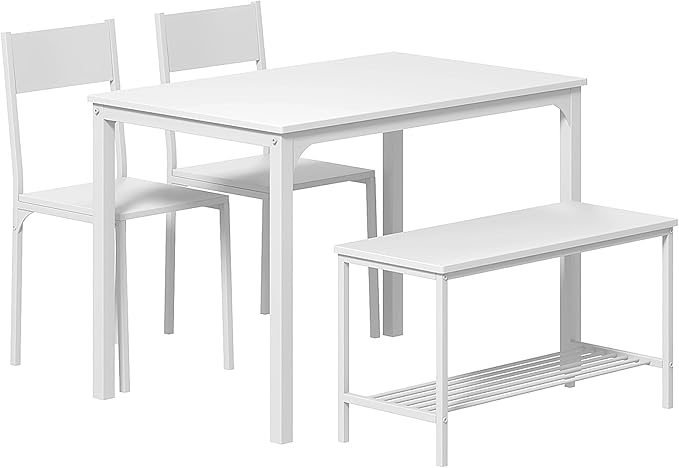 SogesHome Home Kitchen Table Set for 4, Compact Dining Table Chair Set, 4 Pieces Table Chair Bench Set for Small Place, Apartment, White - LeafyLoom