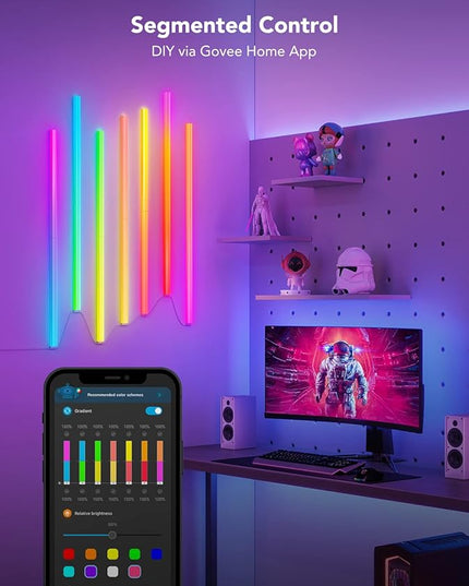Govee Glide RGBIC Wall Lights, Music Wall Lights Works with Alexa and Google Assistant, Smart LED Light Bars for Bedroom, Living Room, Gaming Room, Party, Music Sync, 7 Panels Set (2 Sections/Panel) Govee