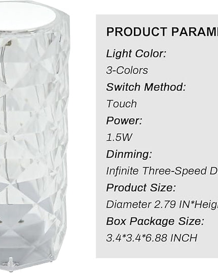 CCT Rose Touch Table Lamp, 3 Color Dimmable Dimmable Desk Lamp Diamond Crystal Night Light for Home Decor Bedside Nightstand Lamp, USB Rechargeable Novelty Lamp - LeafyLoom