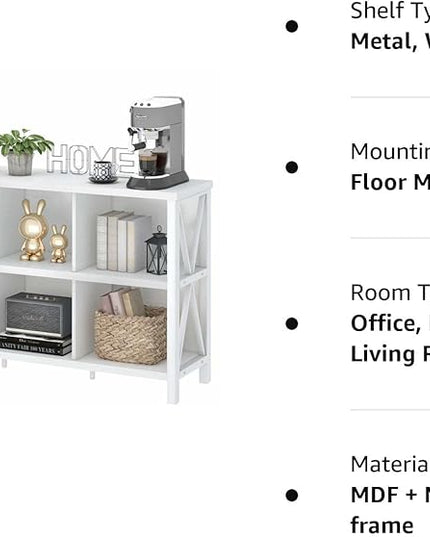 FATORRI 6 Cube Storage Organizer with Shelf, Long Wood and Metal Cubby Bookcase, Industrial Horizontal Bookshelf (White Oak, 47 Inch) - LeafyLoom