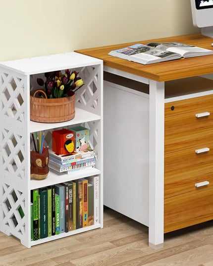Bookcase 4 Tier, 3-Shelf Kids Bookshelf - Compact Book Organizer and Open Shelf Rack for Bedroom, Living Room, Office, Bathroom - Ideal Small Bookcase for Small Spaces - White - LeafyLoom