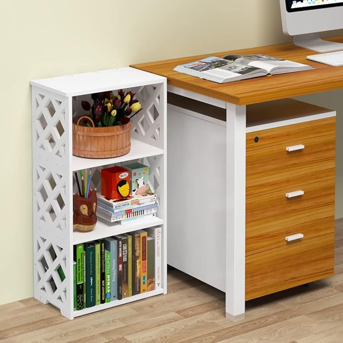 Bookcase 4 Tier, 3-Shelf Kids Bookshelf - Compact Book Organizer and Open Shelf Rack for Bedroom, Living Room, Office, Bathroom - Ideal Small Bookcase for Small Spaces - White - LeafyLoom