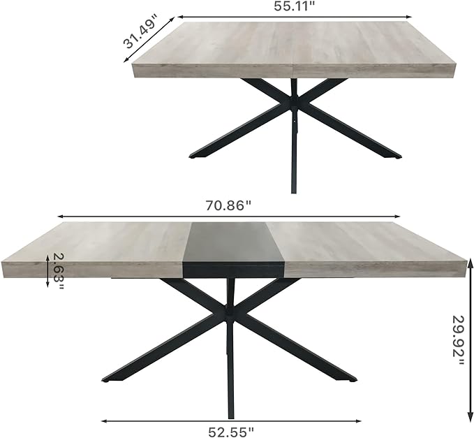 NicBex 70.87Inch Rectangular Stretch Dining Table,Modern Kitchen Table with Grey Carole Top and Storage Box for 6 to 8,Large Dining Room Table for Kitchen,Small Space and Living Room,Space-Saving,Grey - LeafyLoom