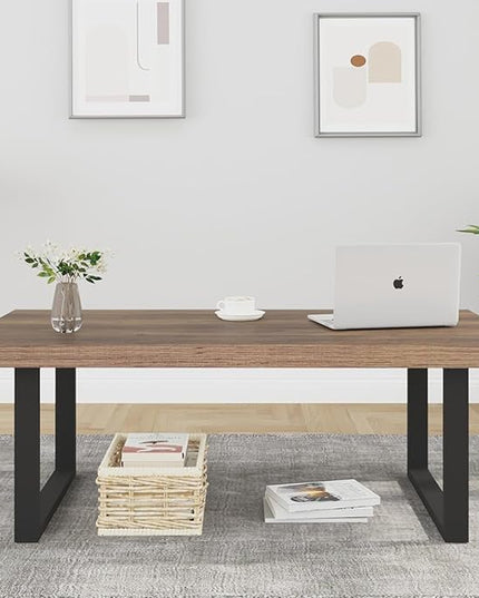IBF Farmhouse Coffee Table, Modern Simple Wood Coffee Table for Living Room, Industrial Minimalist Rectangle Center Table, Wood and Metal Tea Coffee Table for Home Office Bedroom, Rustic Oak, 39 inch - LeafyLoom