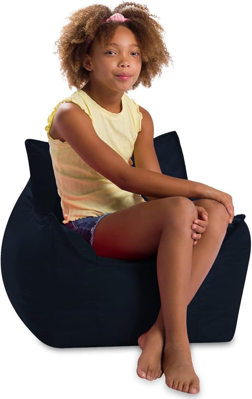 Posh Creations Structured Comfy Bean Bag Chair for Gaming, Reading, and Watching TV, Newport Chair, Microsuede - Navy Blue - LeafyLoom
