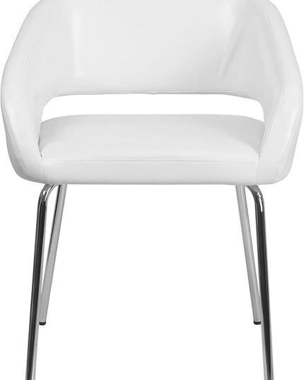 Flash Furniture Fusion Series LeatherSoft Upholstered Side Reception Chair, Retro Padded Lounge Chair for Living Room or Office, White - LeafyLoom