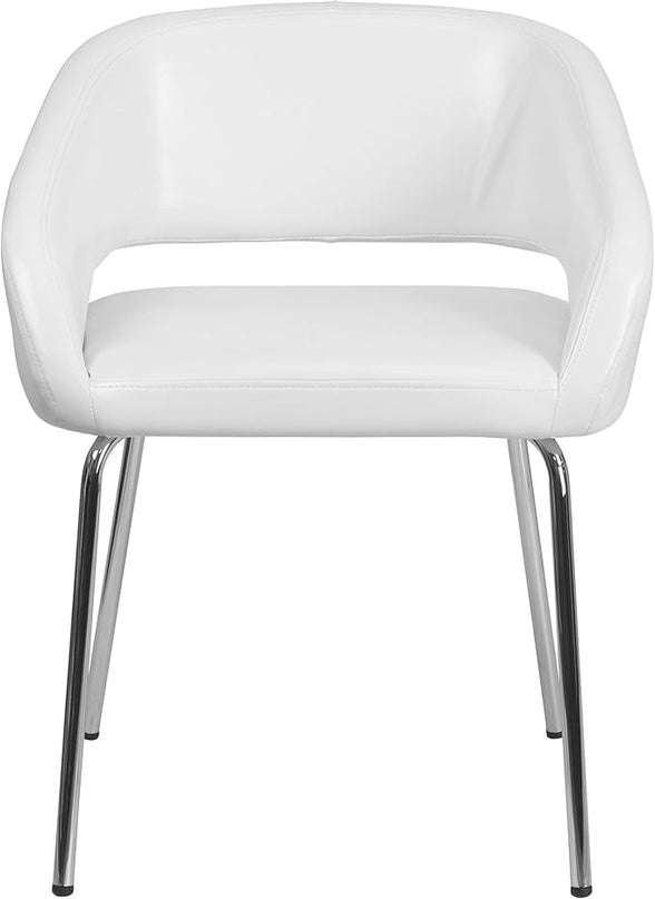 Flash Furniture Fusion Series LeatherSoft Upholstered Side Reception Chair, Retro Padded Lounge Chair for Living Room or Office, White - LeafyLoom