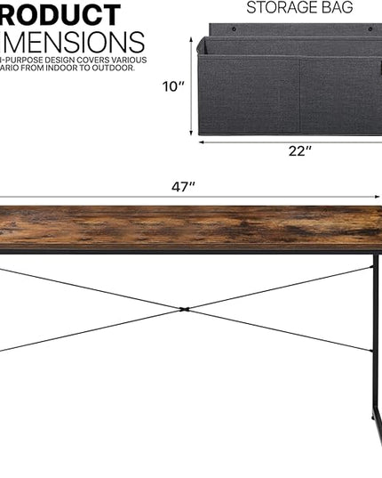MoNiBloom Home Office Gaming Desk, 47 Inches Computer Study Table with A Storage Bag, Rustic Brown - LeafyLoom