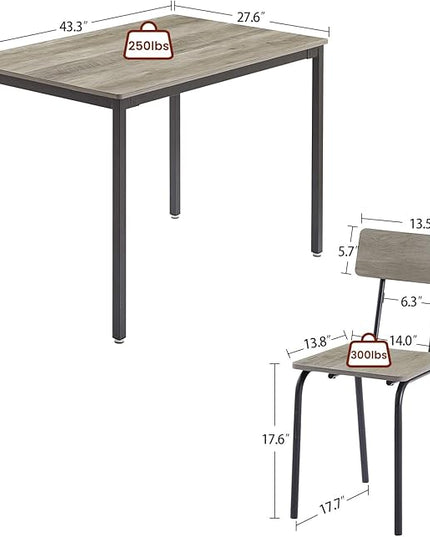 NicBex Bar Table and Chairs Set Small Kitchen Table Set for 4 Dining Table Set 5-Piece Dining Chair with Backrest for Small Space, Industrial Style, Sturdy Construction, Grey - LeafyLoom