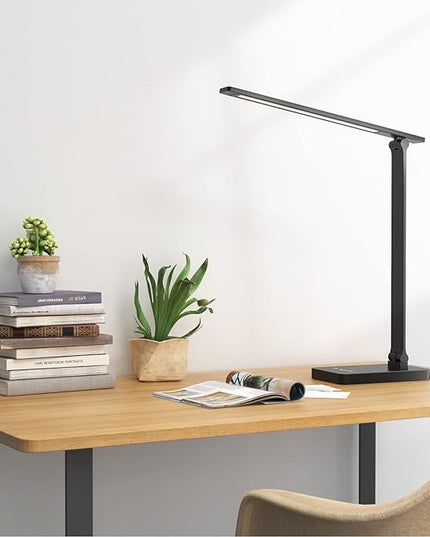 Lepro LED Desk Lamp with USB Charging Port Dimmable Home Office Touch Control Reading Table Lamp,3 Color Modes with 5 Brightness Level,College Dorm Room Essentials, Eye Caring, Sewing, Crafting, Black - LeafyLoom