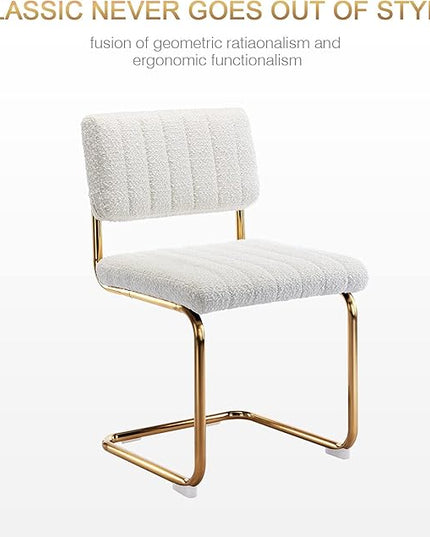 Zesthouse Mid Century Dining Chairs Set of 2, White Boucle Dining Room Chairs with Gold Legs, Upholstered Armless Accent Chairs Side Chairs for Living Room - LeafyLoom
