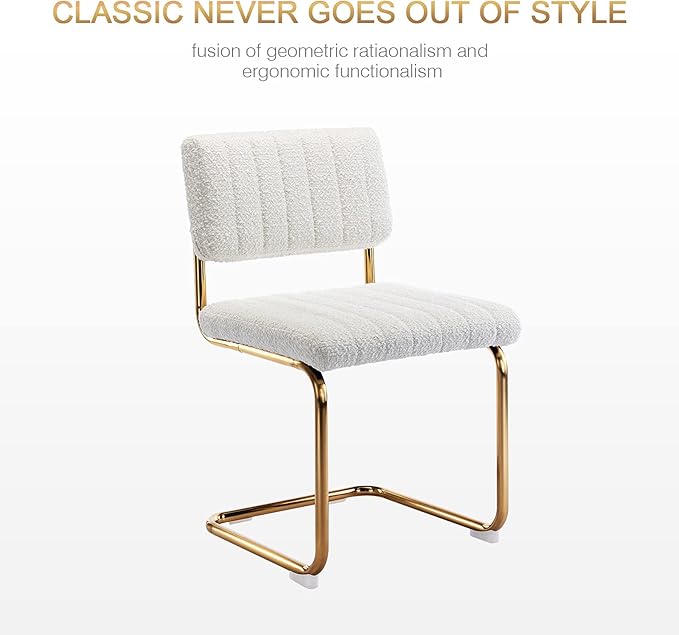 Zesthouse Mid Century Dining Chairs Set of 2, White Boucle Dining Room Chairs with Gold Legs, Upholstered Armless Accent Chairs Side Chairs for Living Room - LeafyLoom