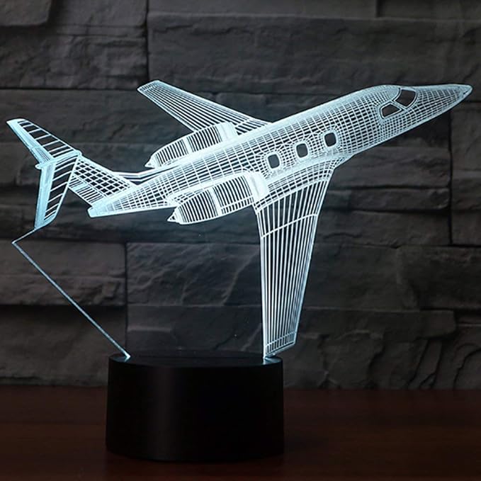 Creatively 3D Plane Lights LED Airplane Night Light, YKLWORLD 3D Aero Plane Illusion Table Lamp with 7 Colors and USB Powered, Best Bedroom Decor Toys Gifts for Kids Children Birthday - LeafyLoom