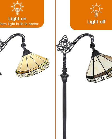 Capulina Tiffany Floor Lamp Antique Cream Style Stained Glass Soft Light Arched Gooseneck Adjustable Angle Reading Standing Lamp for Living Room Bedroom Home Office - LeafyLoom
