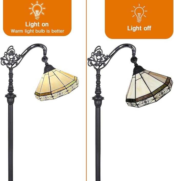 Capulina Tiffany Floor Lamp Antique Cream Style Stained Glass Soft Light Arched Gooseneck Adjustable Angle Reading Standing Lamp for Living Room Bedroom Home Office - LeafyLoom