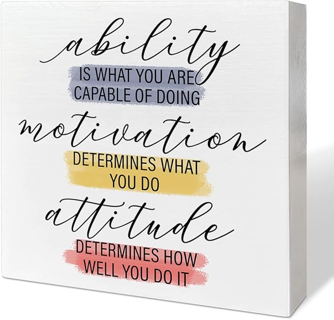 Home Office Desk Wooden Box Sign Decor, Ability Is What You Are Capable of Doing, Inspirational Quotes Desk Decor Motivational Desk Decorations for Women Men Student Office Classroom School - LeafyLoom