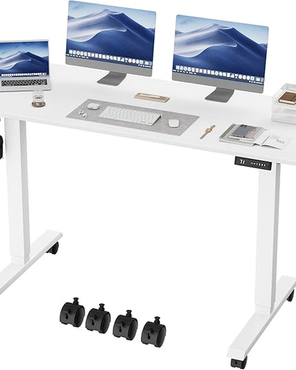 Electric Standing Desk 60 Inch, Ergonomic Height Adjustable Table with T-Shaped Metal Bracket Modern Computer Workstations for Home Office, White, 60 x 24 Inch - LeafyLoom