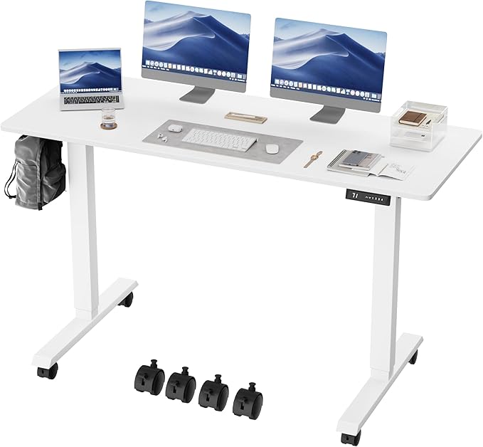 Electric Standing Desk 60 Inch, Ergonomic Height Adjustable Table with T-Shaped Metal Bracket Modern Computer Workstations for Home Office, White, 60 x 24 Inch - LeafyLoom