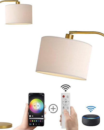 Gold Floor Lamp with Remote Control, 1200 Lumens 15W LED Bulb Included, Adjustable Height Arc Floor Lamps for Living Room, Modern Gold Standing Lamp Dimmable Floor Lamp for Bedroom, Office - LeafyLoom