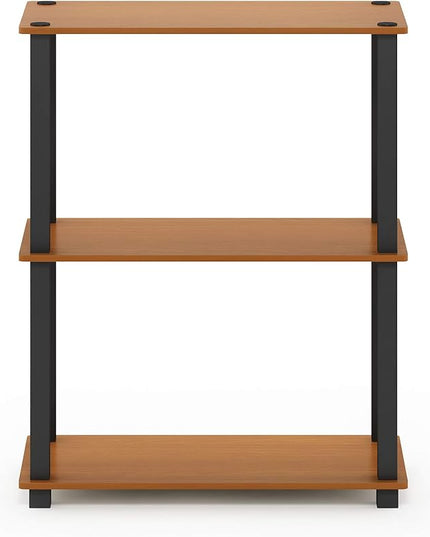 Furinno Turn-S-Tube 3-Tier Compact Multipurpose Shelf Display Rack with Square Tube, Light Cherry/Black - LeafyLoom